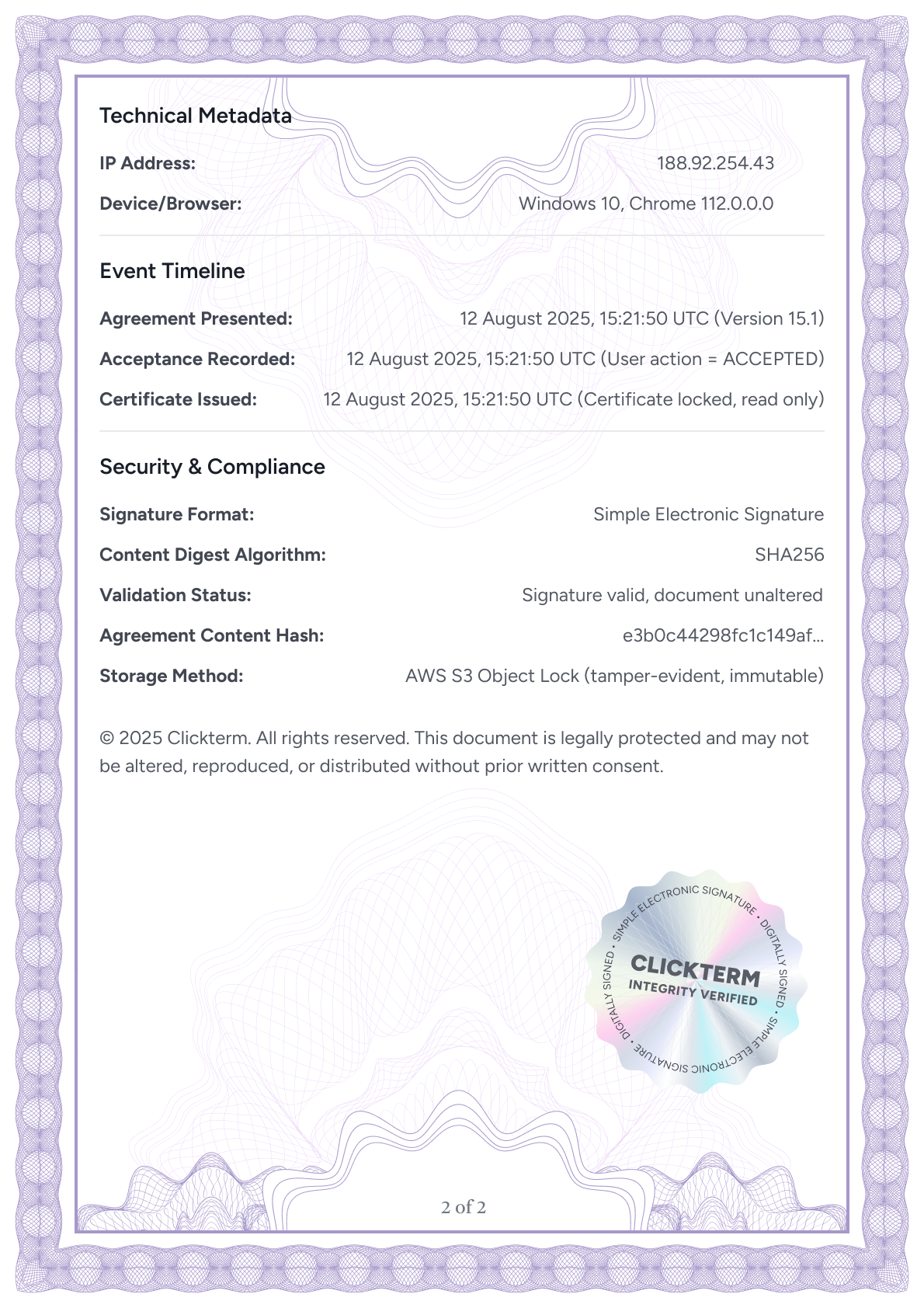 Clickterm Certificate of Acceptance — page 2