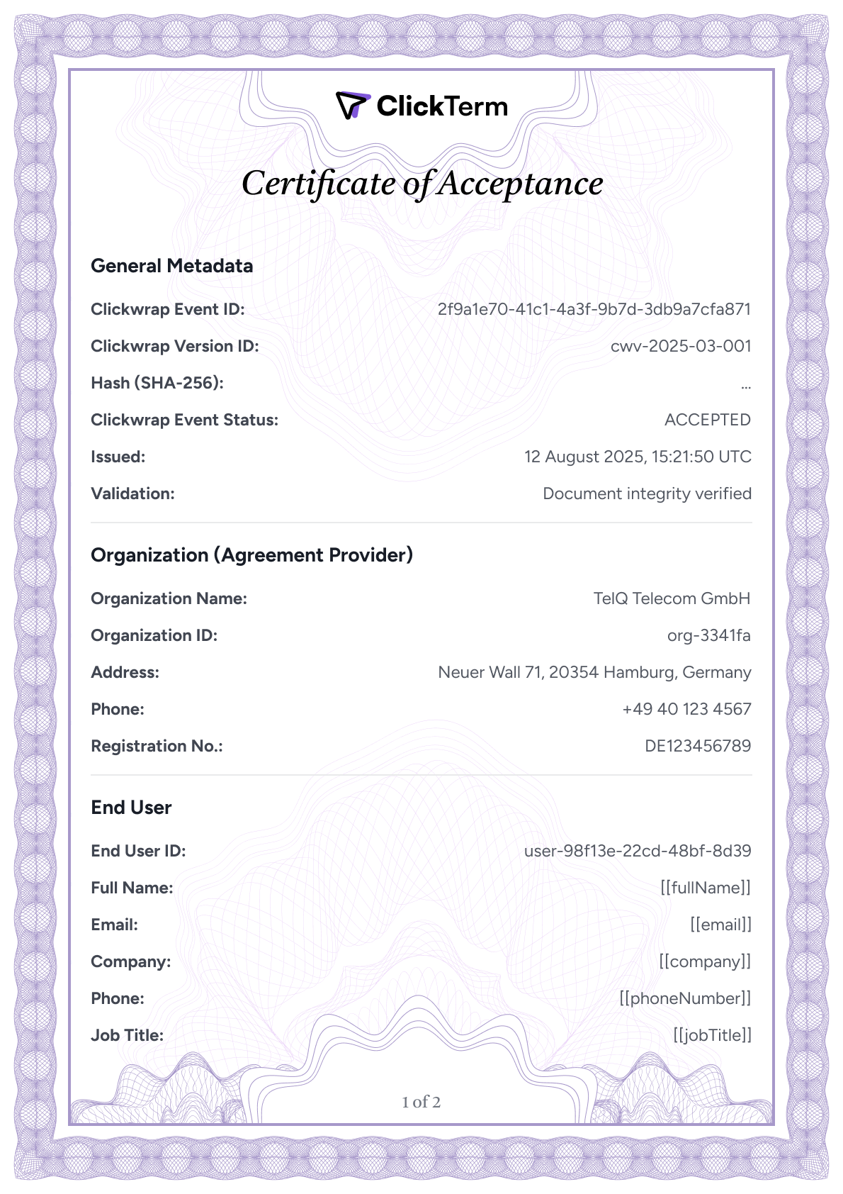 Clickterm Certificate of Acceptance — page 1